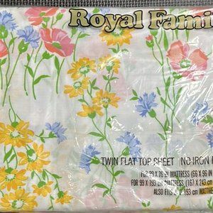1 Single Twin FLAT Top Bed Sheet New Vintage NOS NIP Royal Family Canon Floral